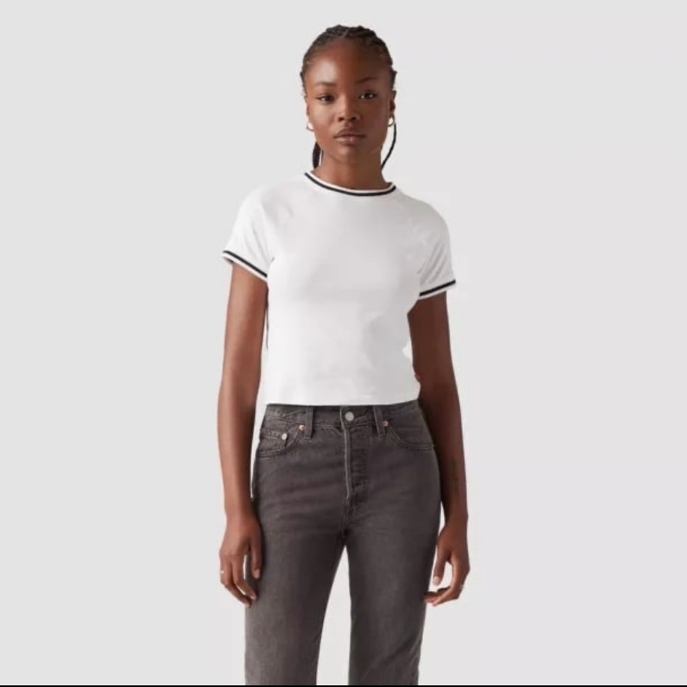 NWOT Levi’s Baby Tee White with Black Trim | Size XL